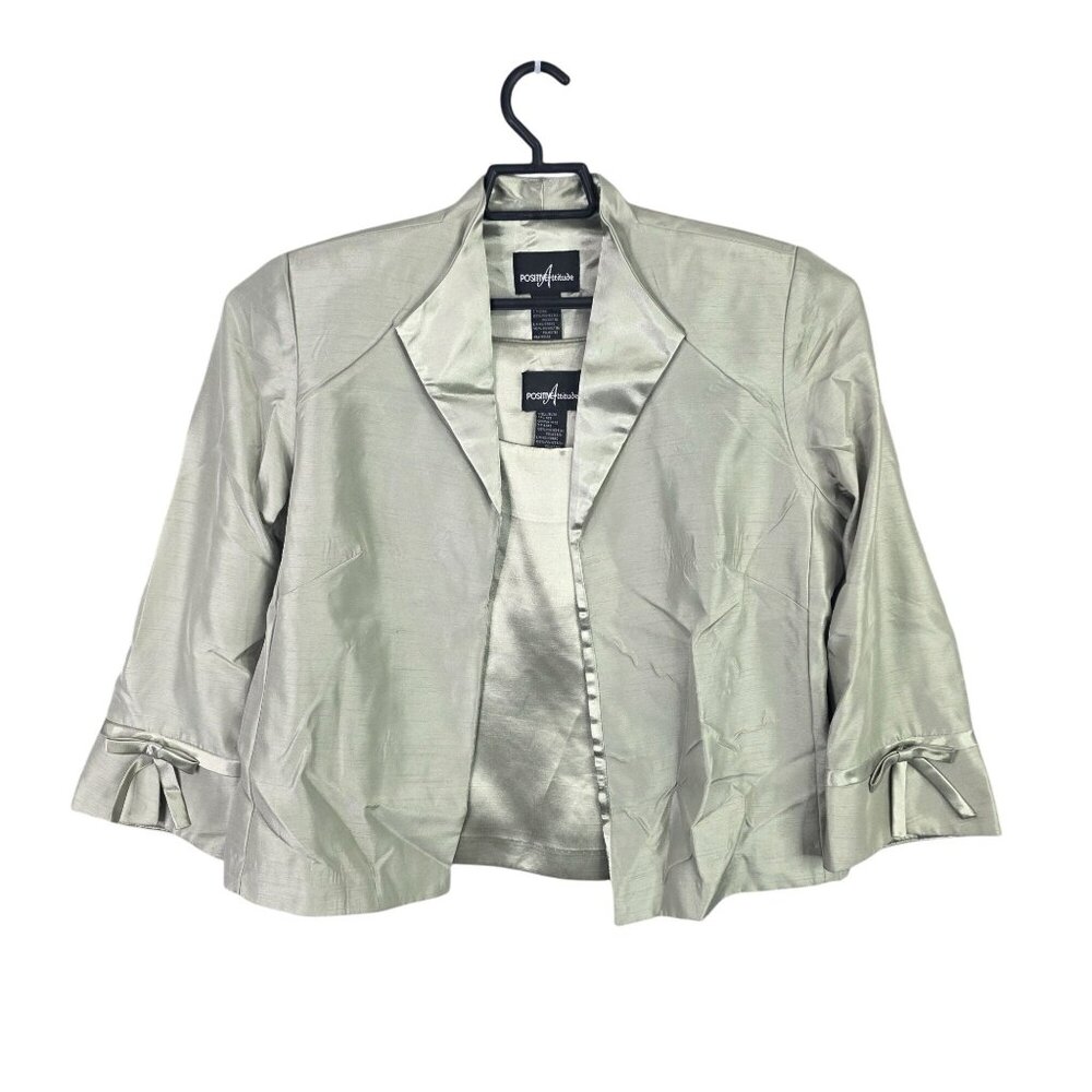 Womens 2 Piece Positive Attitude Green Jacket & Tank Set Bow Accent Sleeves 12
